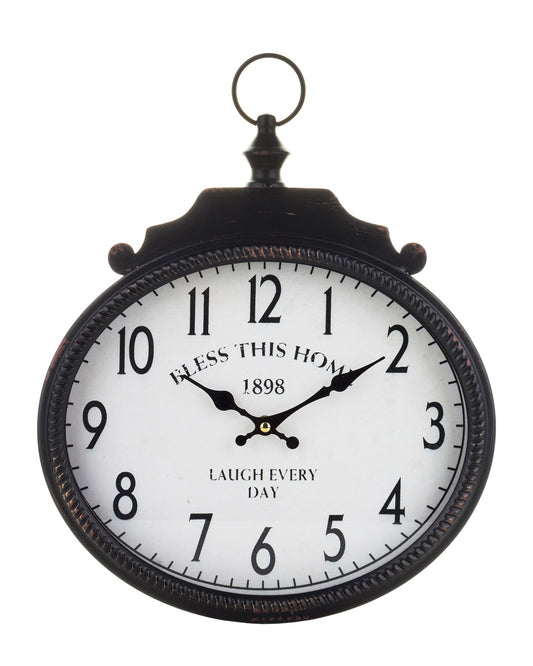 Zegar Metalowy Owalny Czarny 39x31cm