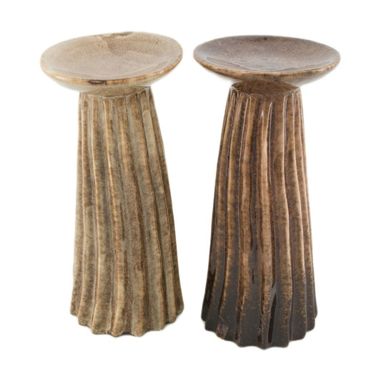 Świecznik Ceramiczny 21cm Beżowy (Lewy)