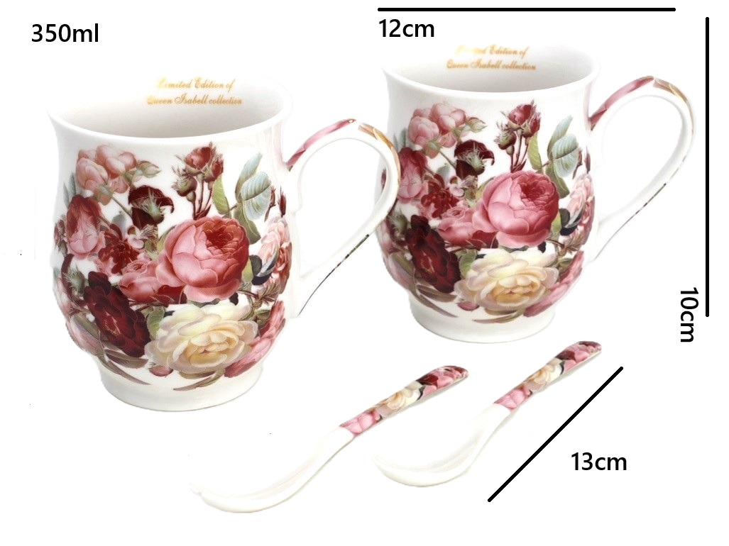 Kubek 350ml z Łyżeczką Różowe Kwiaty/ 2 szt