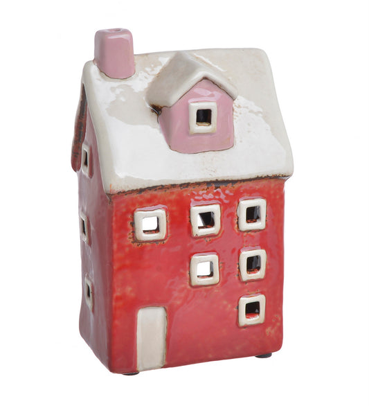 Domek Ceramiczny - Lampion Na Tealighty Czerwony