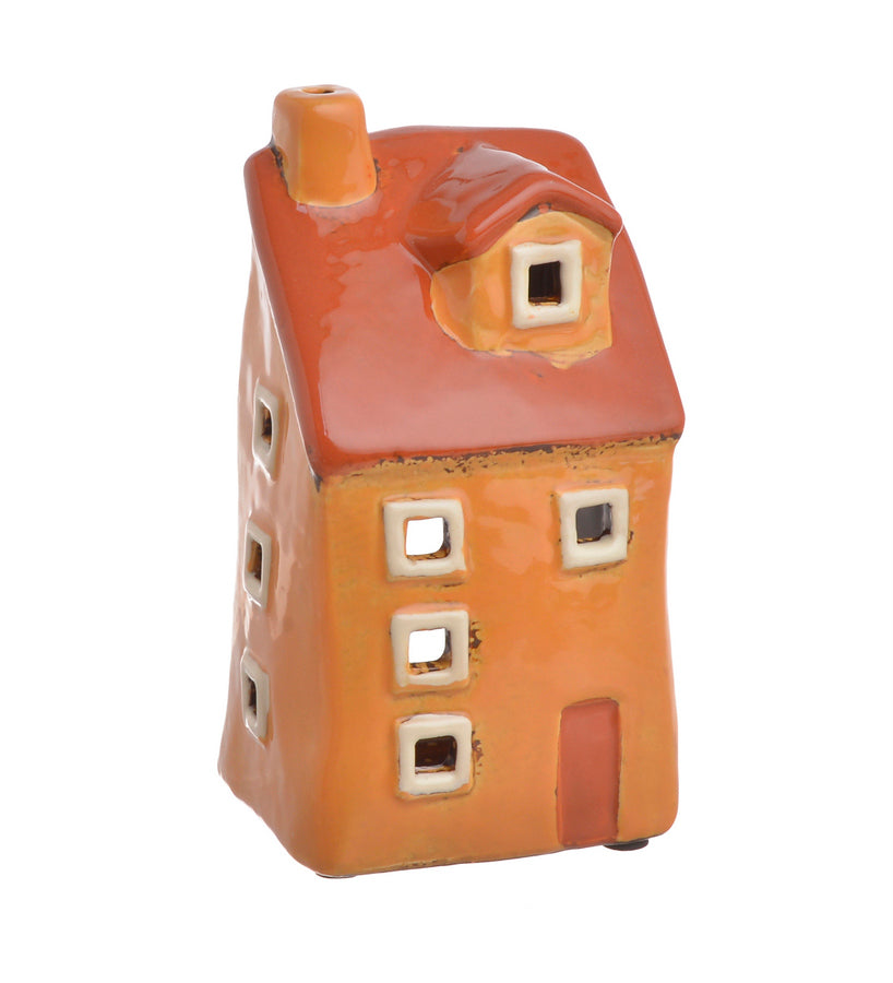 Domek Ceramiczny - Lampion Na Tealighty Pomarańczowy