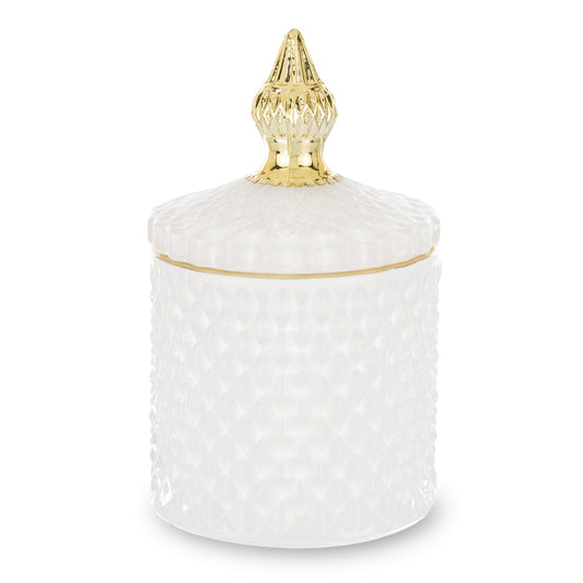 Pojemnik Dekoracyjny Szklany z Przykryciem Biały Mleczny 14cm