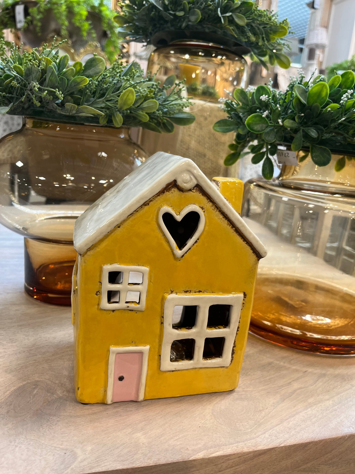 Domek Ceramiczny - Lampion Na Tealighty Żółty
