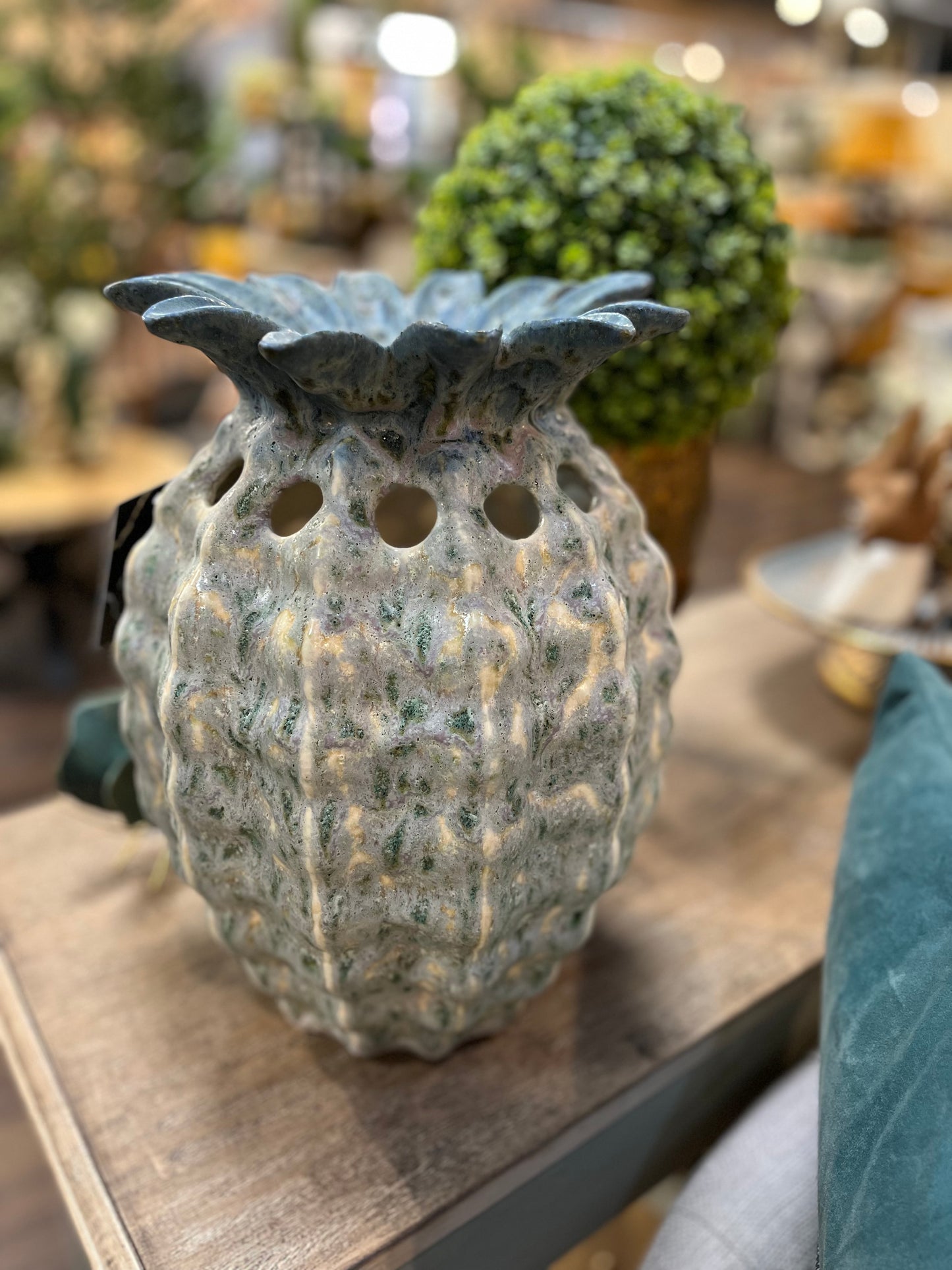 Wazon Ceramiczny Ananas 34cm Niebieski
