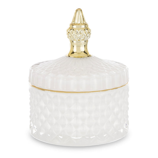 Pojemnik Dekoracyjny Szklany z Przykryciem Biały Mleczny 10cm