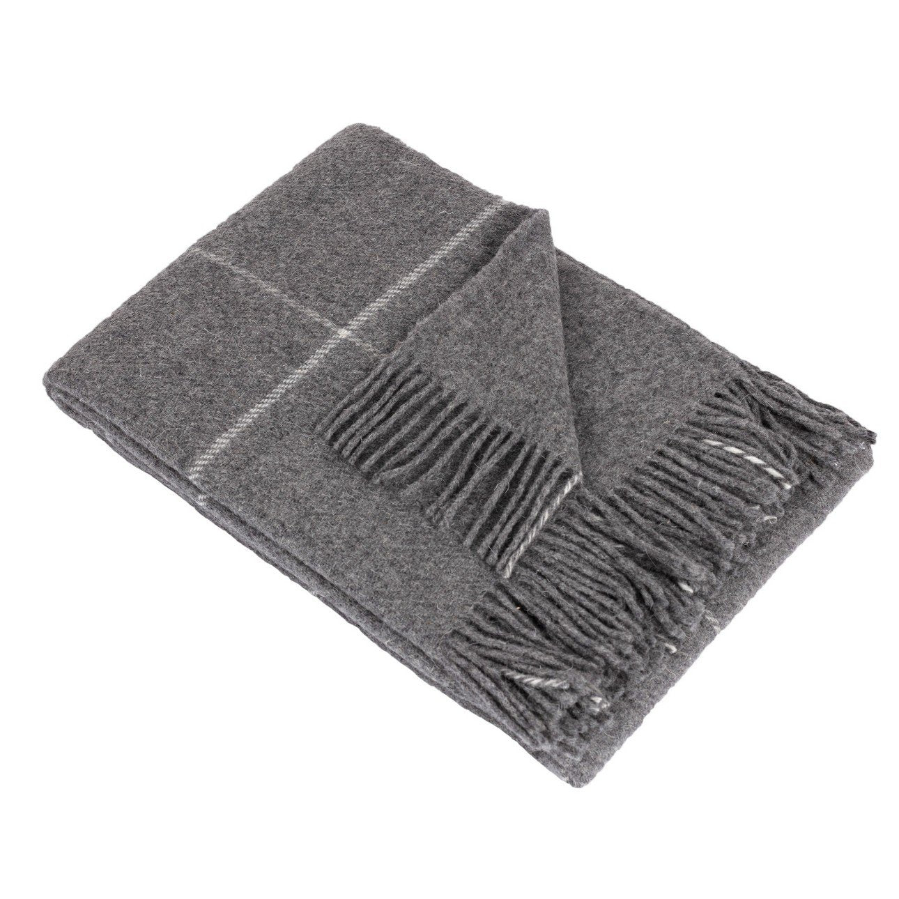 Pled Wełniany 140x200cm Nowa Zelandia Krata Popielata