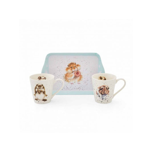 Zestaw 2 Kubki Porcelanowe 180ml + Tacka Melamina