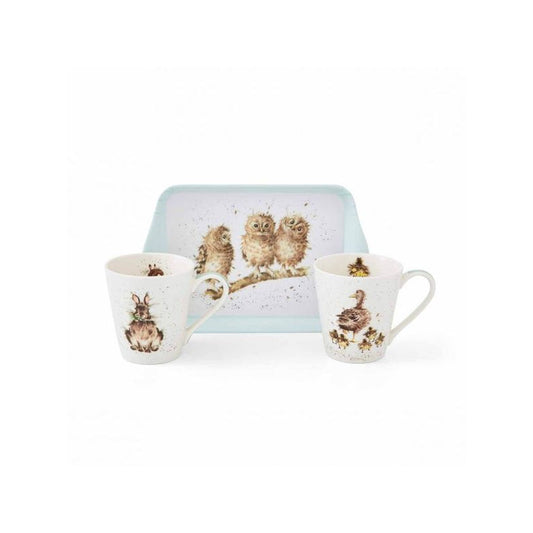 Zestaw 2 Kubki Porcelanowe 180ml + Tacka melamina